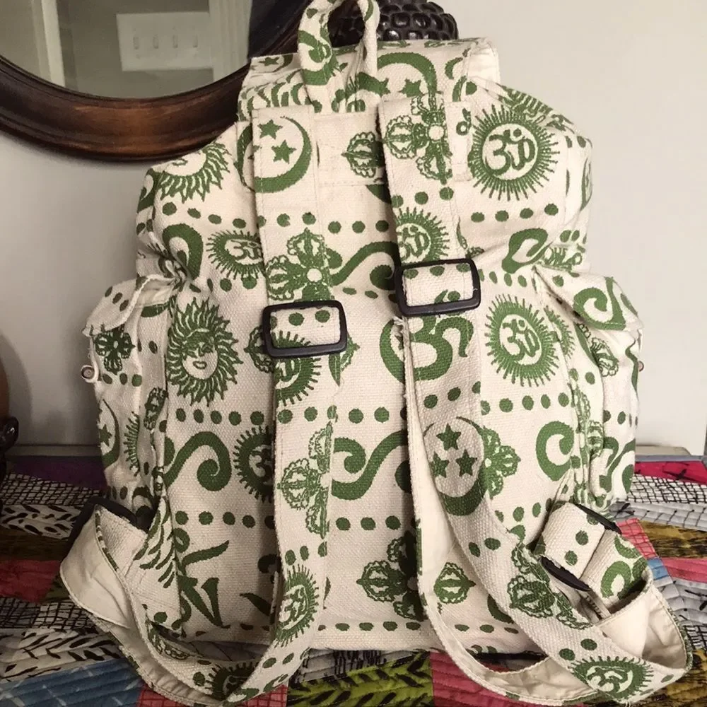 Paths of the Spirit Cotton Canvas Backpack Bag Handmade in Nepal NWT