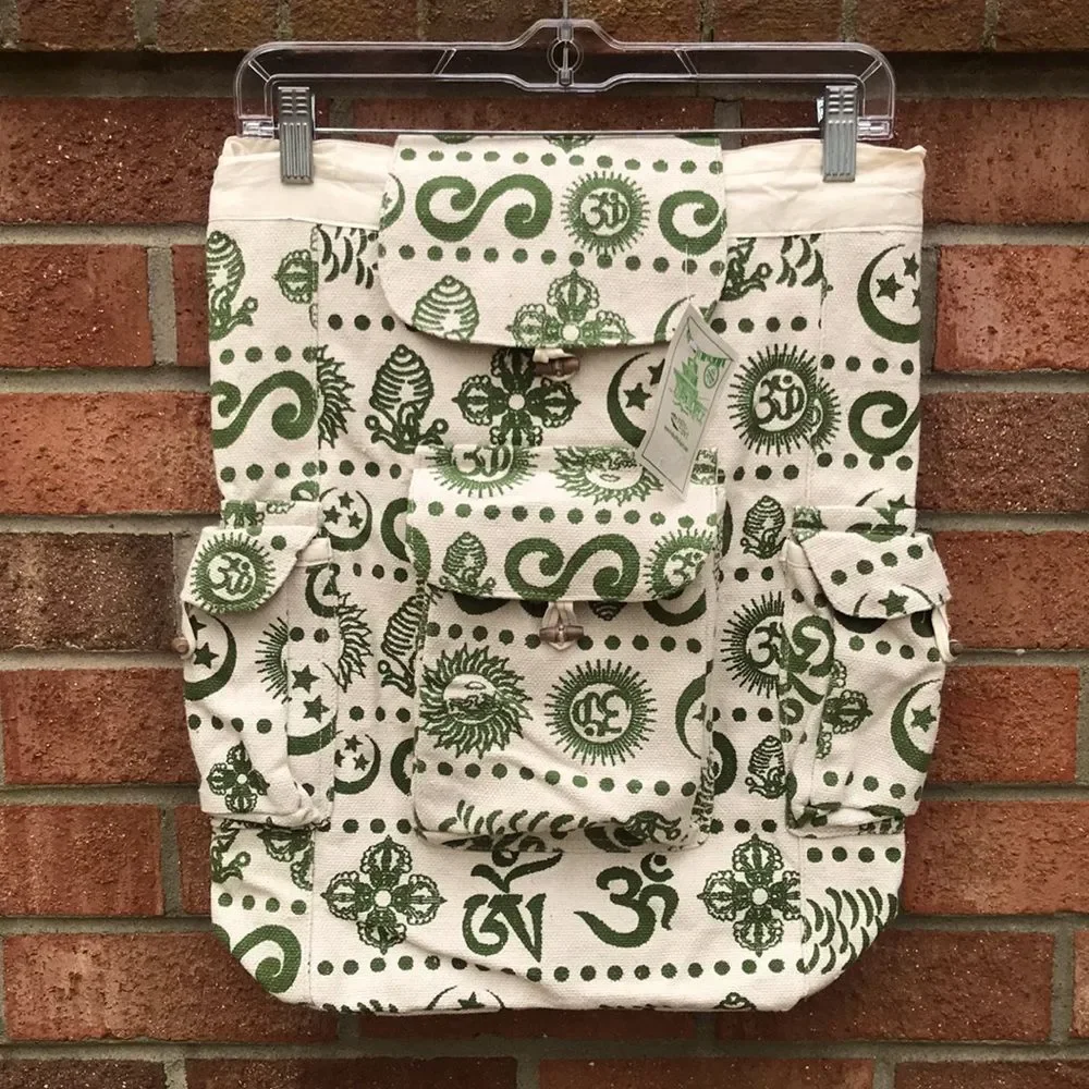 Paths of the Spirit Cotton Canvas Backpack Bag Handmade in Nepal NWT
