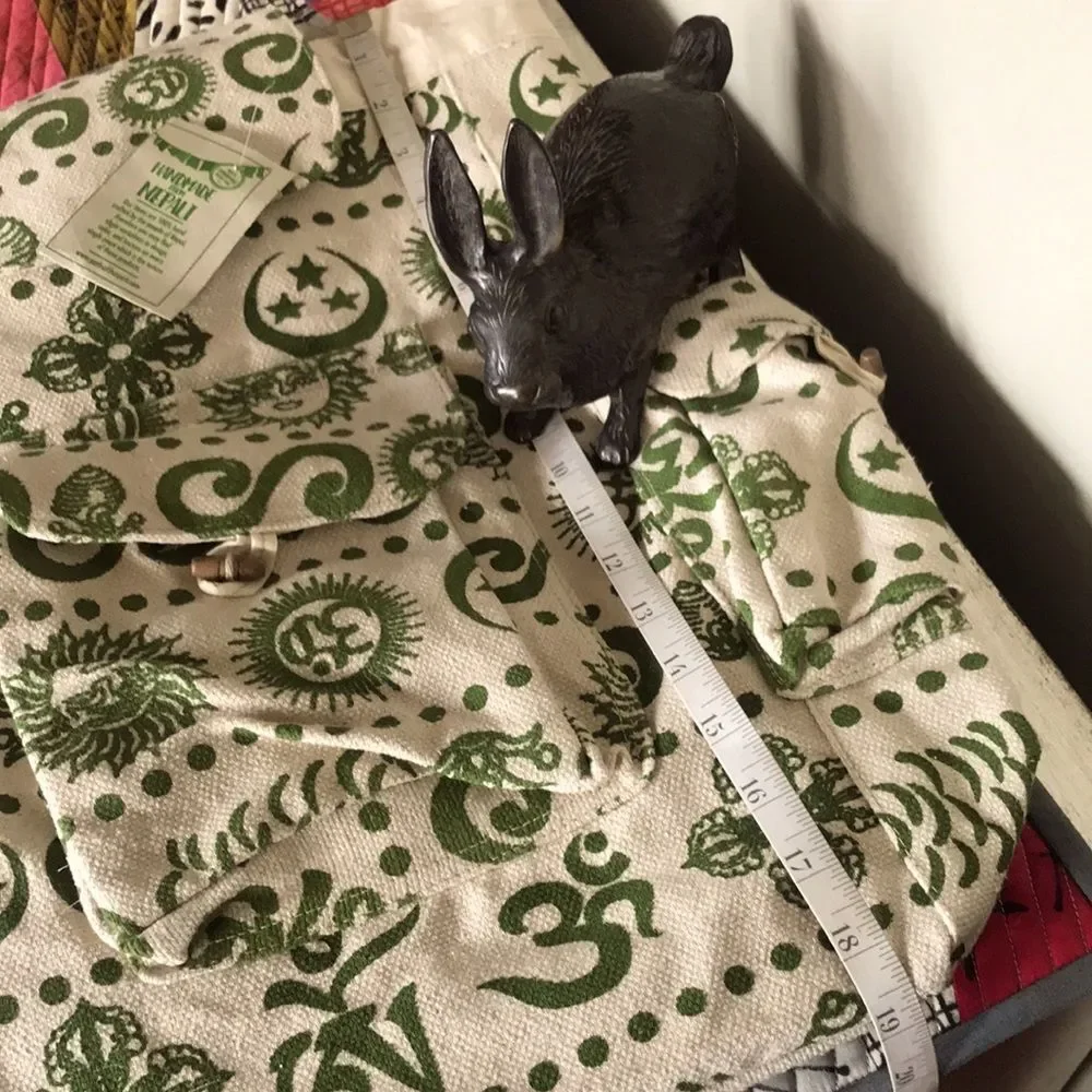 Paths of the Spirit Cotton Canvas Backpack Bag Handmade in Nepal NWT