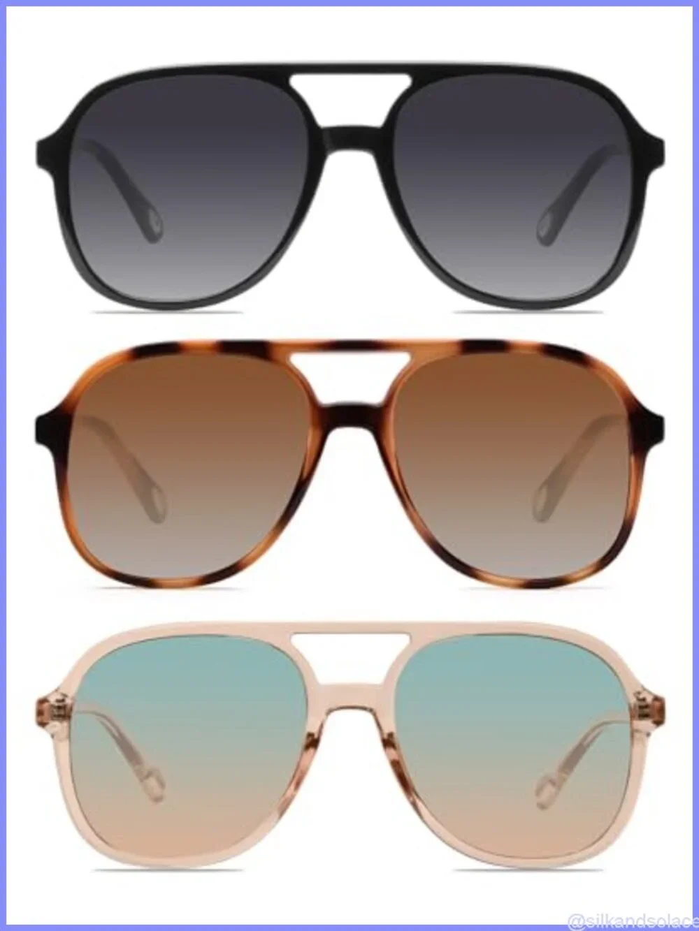 Retro Aviator Sunglasses UV400 Double Bridge Square Frames Unisex Eyewear