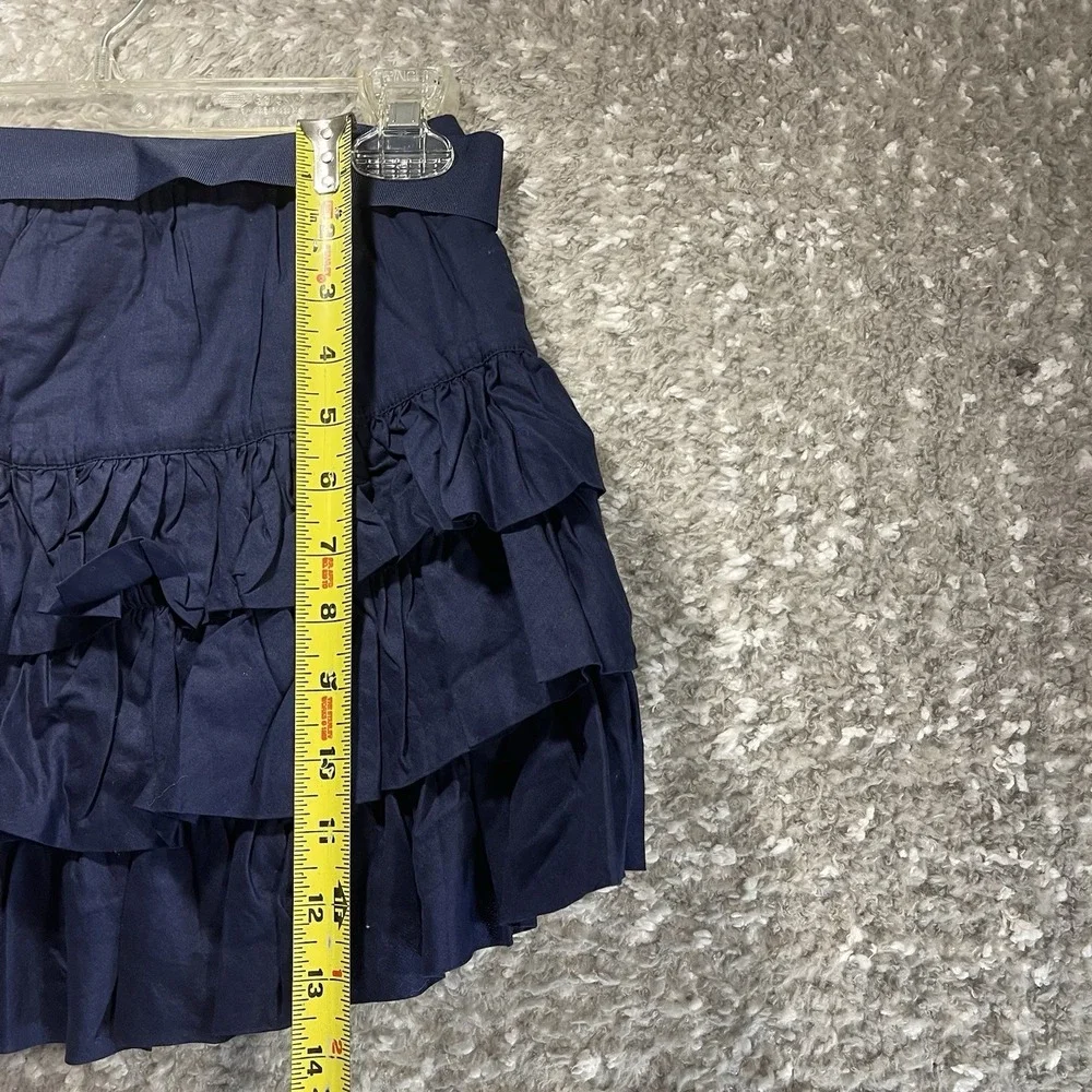 Ralph Lauren Girls Navy Tiered Pull On Ruffle Skirt Belted Sz 12 Preppy‎