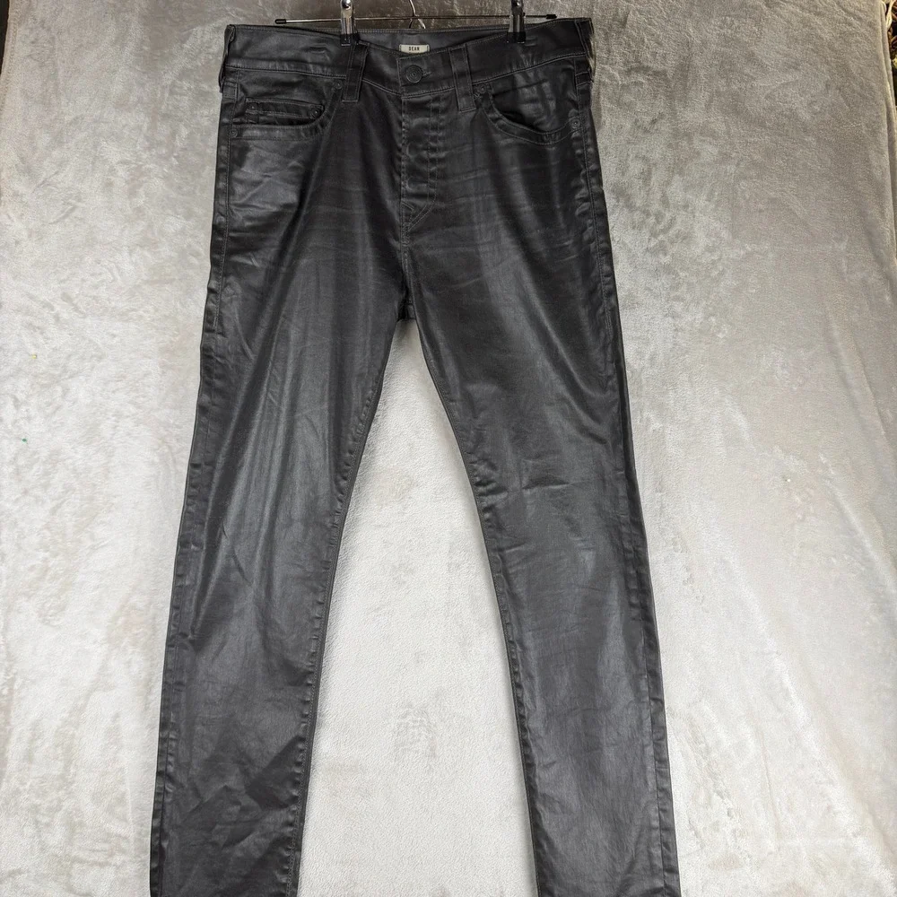 True Religion Dean Tapered Waxed Coated Jeans Charcoal Grey Mens 35x33