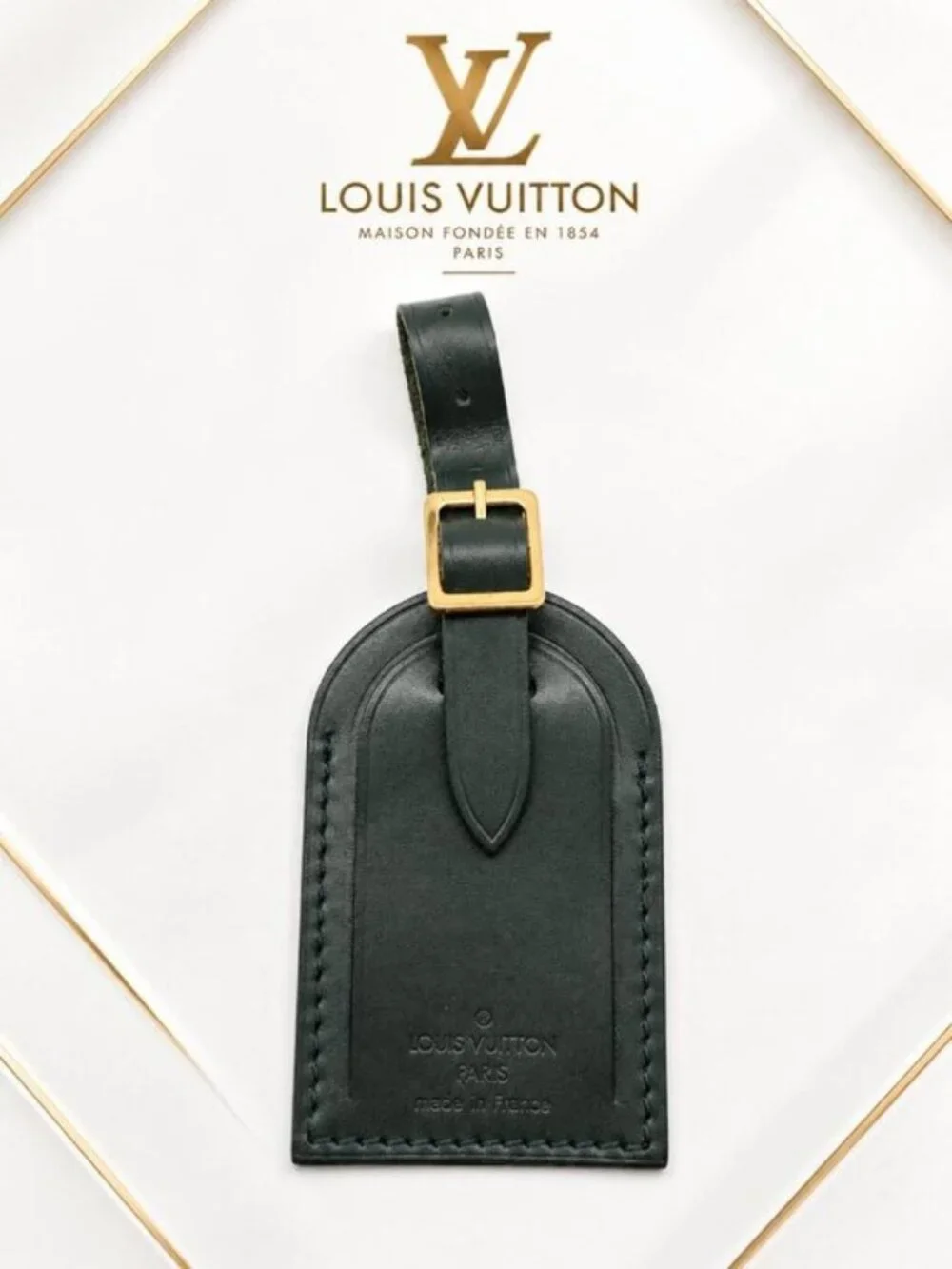 Authentic Louis Vuitton Black Leather Luggage Tag
