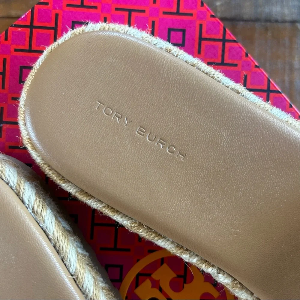 Tory‎ Burch T Logo Leather Espadrille Slide Tiramisu Size 10.5 NEW