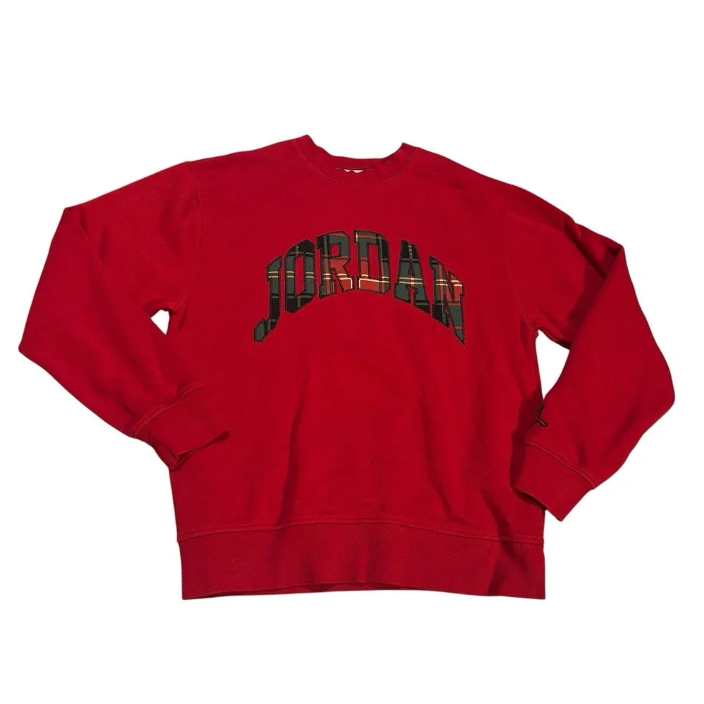 Jordan Brand Plaid Holiday Sweatshirt Red‎ Mens Small Casual Festive Fleece