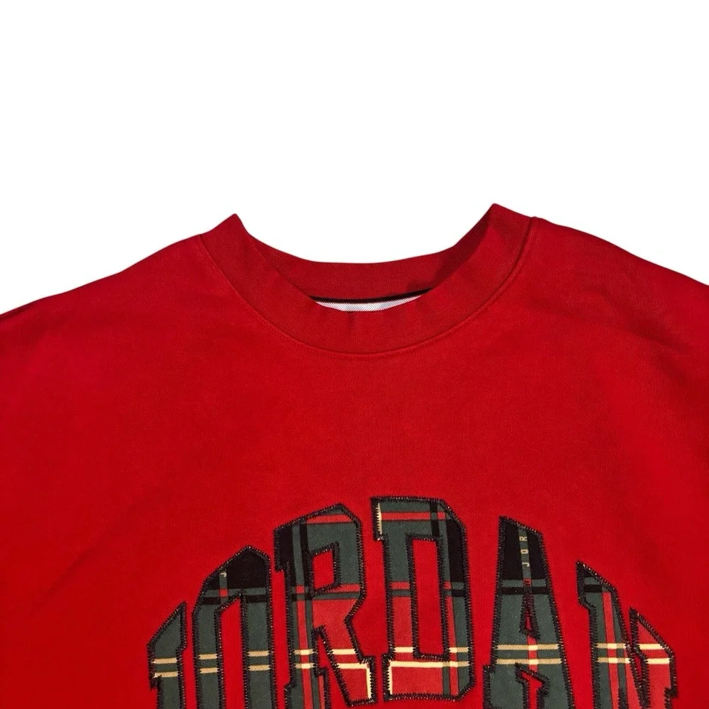 Jordan Brand Plaid Holiday Sweatshirt Red‎ Mens Small Casual Festive Fleece