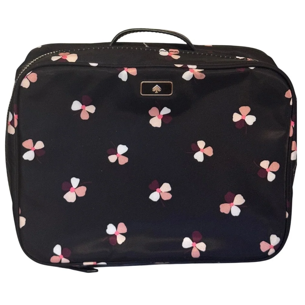 Kate Spade Dawn Dusk‎ Buds Ditsy Travel Cosmetic Toiletry Make Up Case Black