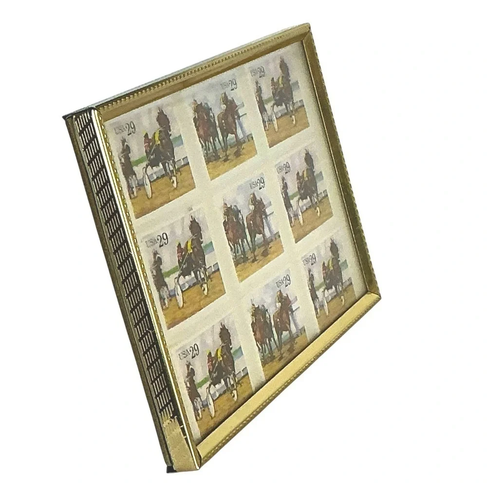 1993 Sporting Horses Harness Racing 29c Stamp Sheet of 9 in Gold Frame Stamp Art