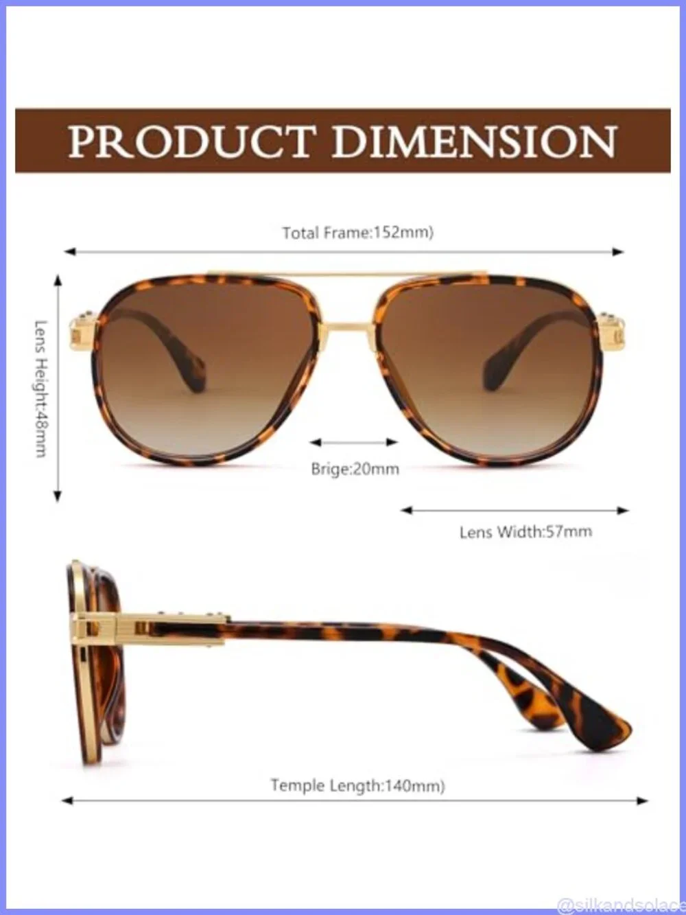 Oversized Retro Aviator Sunglasses Metal Double Bridge UV Protection