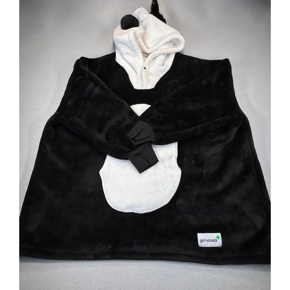 Girl Scouts Panda Oversized Wearable Blanket Hoodie Black White Plush Fleece