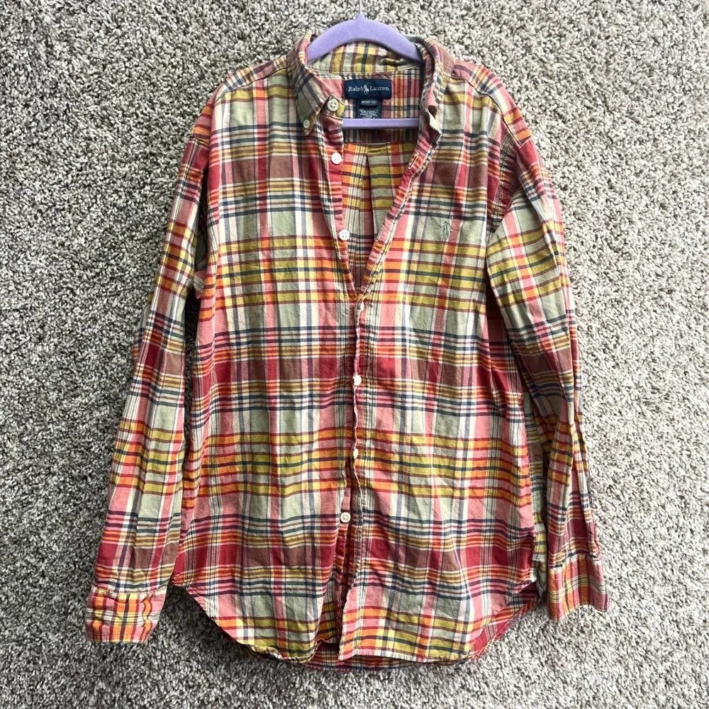 Ralph Lauren Shirt Boys M‎ 10-12 Multicolor Plaid Long Sleeve Button Down