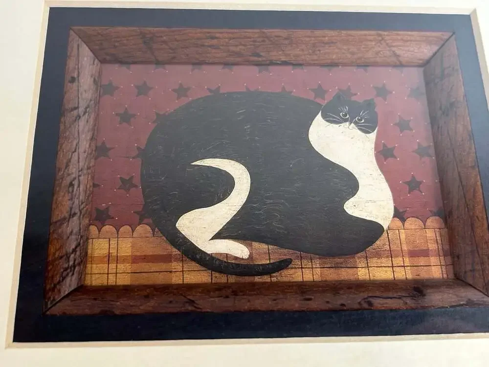 Warren Kimble Fat Cat American Folk Art beautifully matted gorgeous framed