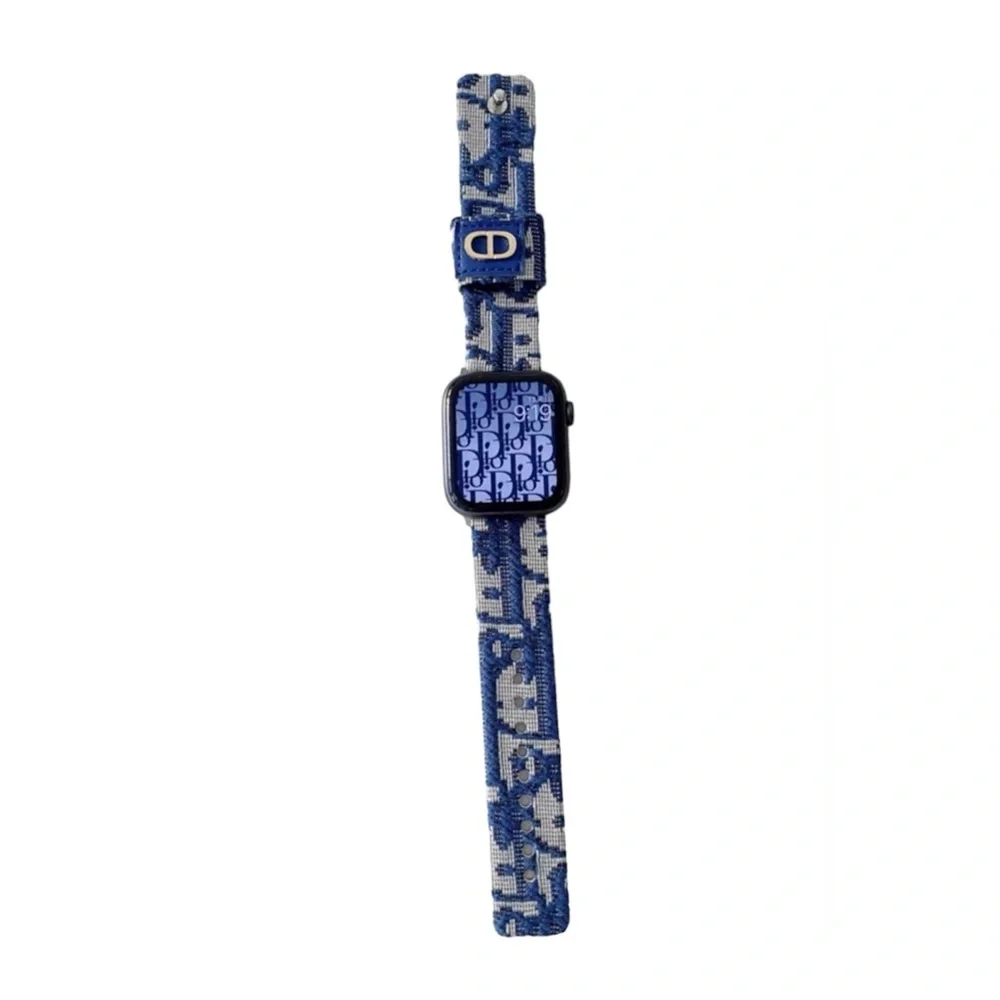 Apple Navy Blue and White Jacquard Fabric Apple Watch Band