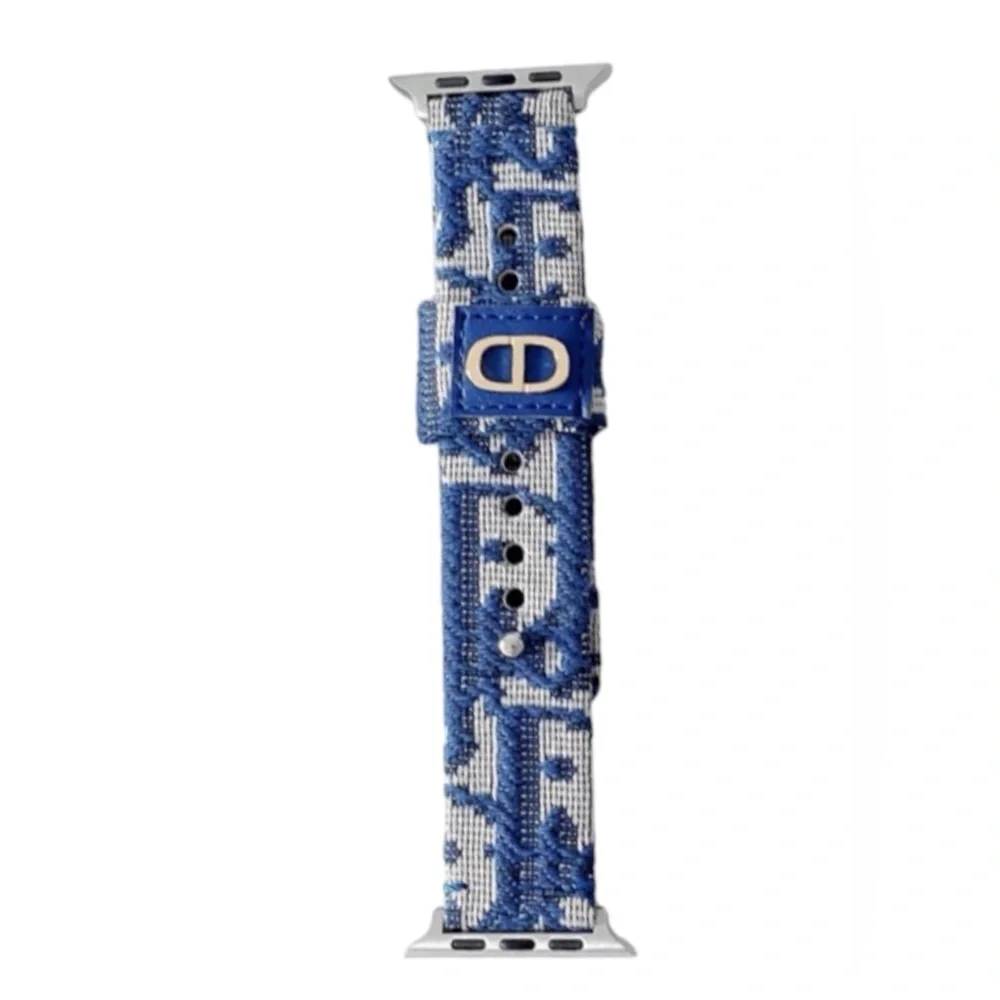 Apple Navy Blue and White Jacquard Fabric Apple Watch Band
