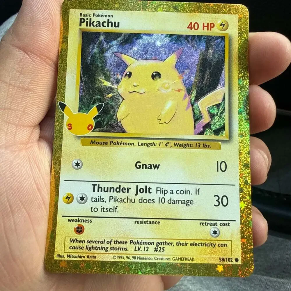 Pokemon Pikachu 58/102 Base Set Celebrations Gold Holo Card