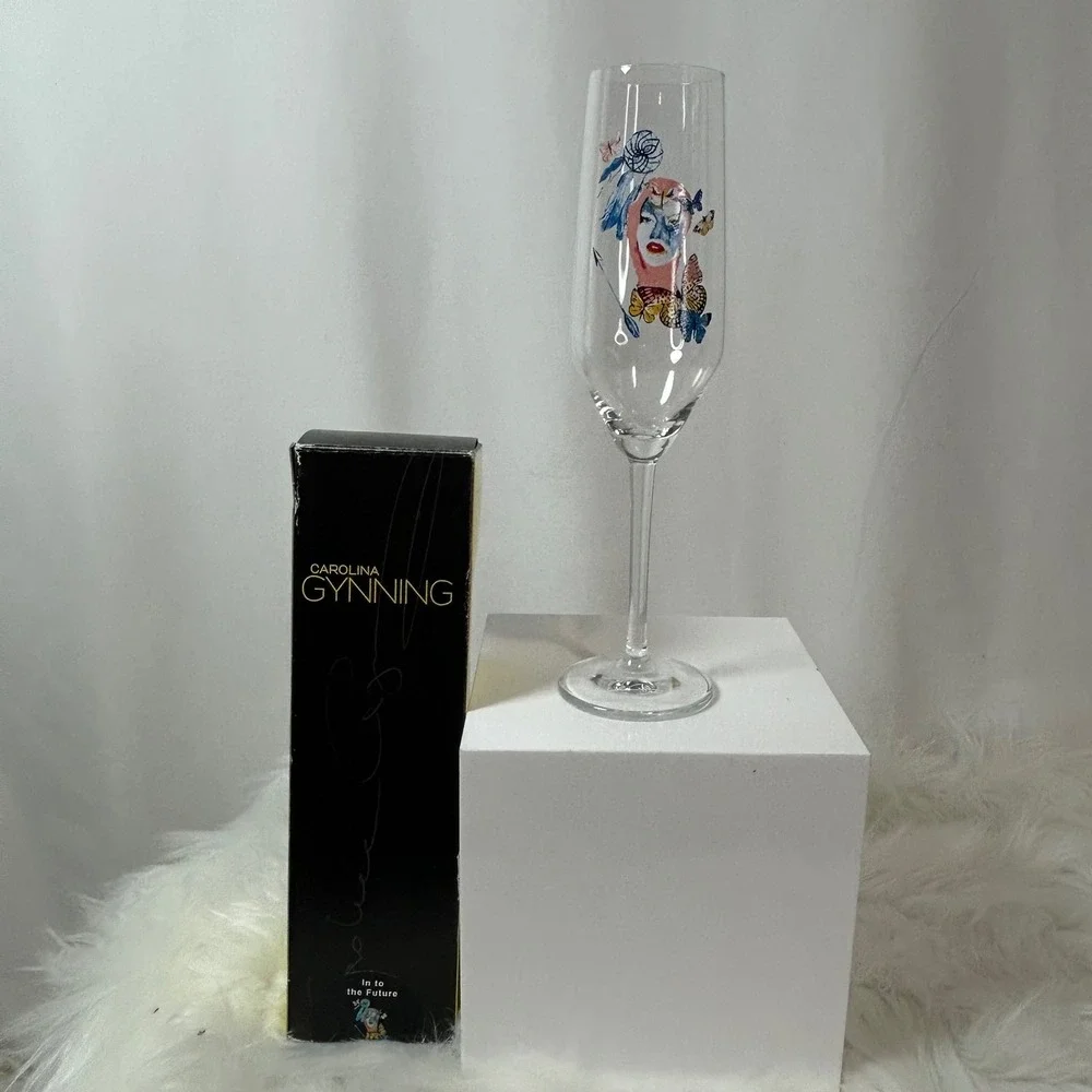 Carolina Gynning In‎ to the Future Champagne Flute Glass Art Face Butterfly