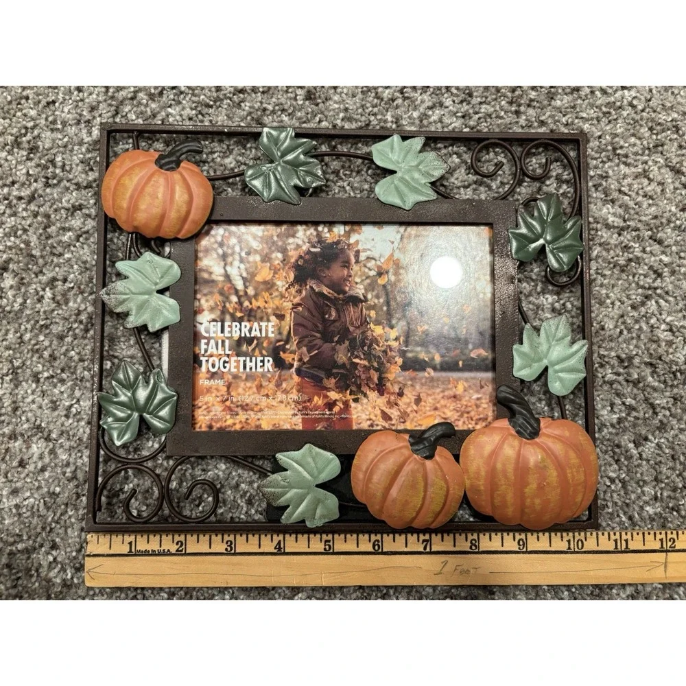 Bronze Metal Harvest Fall Pumpkin Picture Frame For 4x6 Photo
