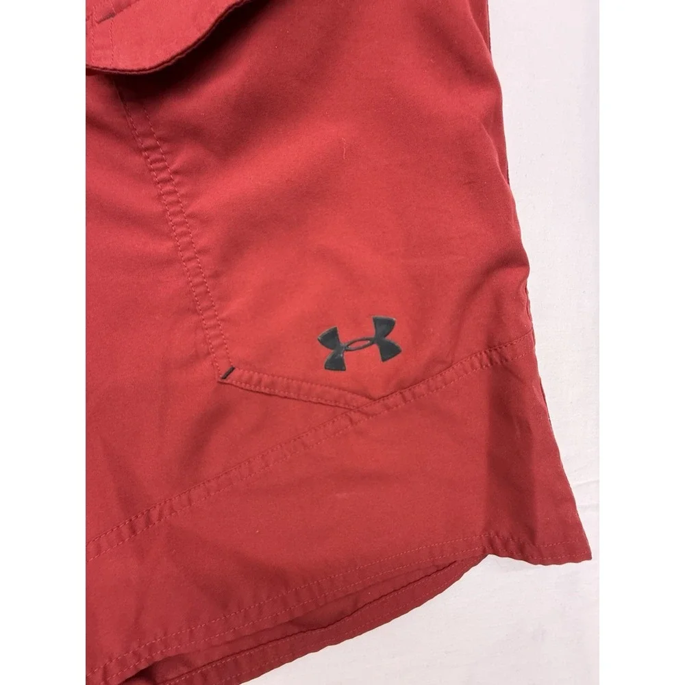 Under Armour Men's Red Solid Board Shorts Size 36 Drawstring Cargo Pocket