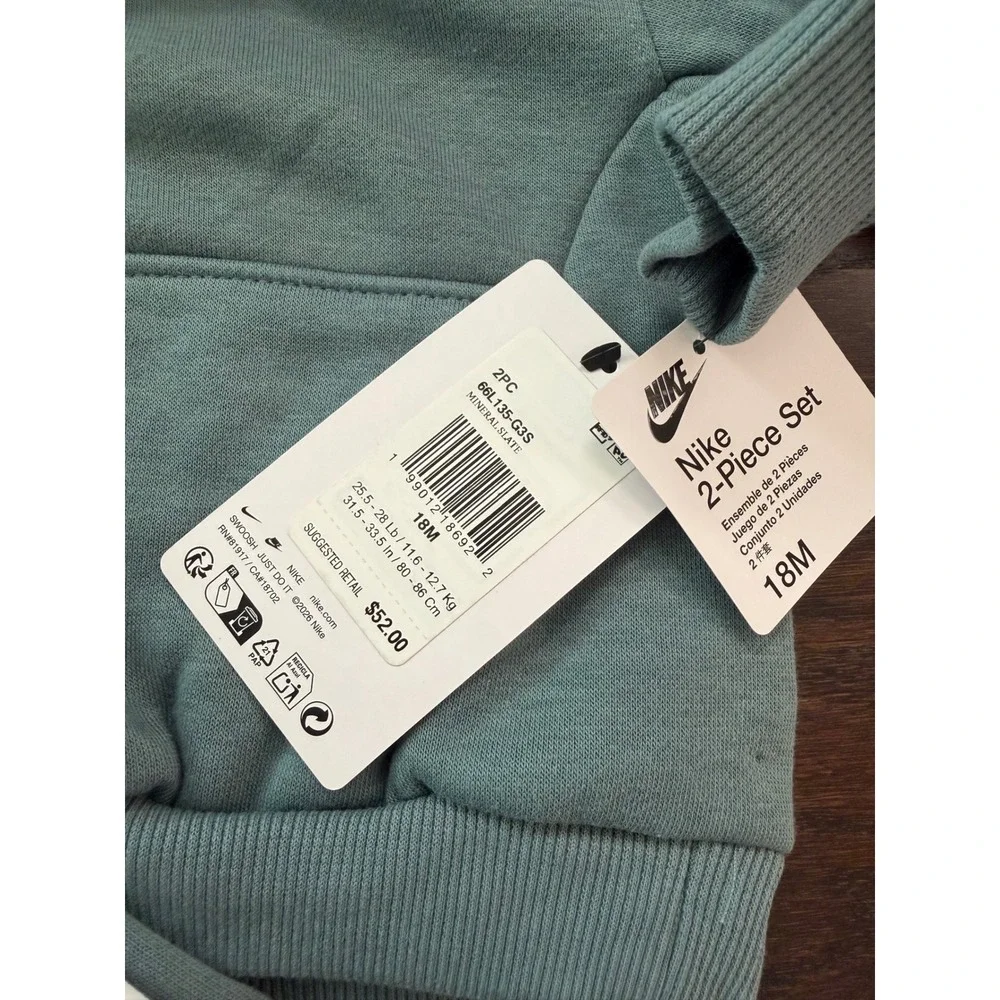 Nike Kids 2-Piece Hoodie and Joggers Set Mineral Slate Green 18M 66L135-G3S