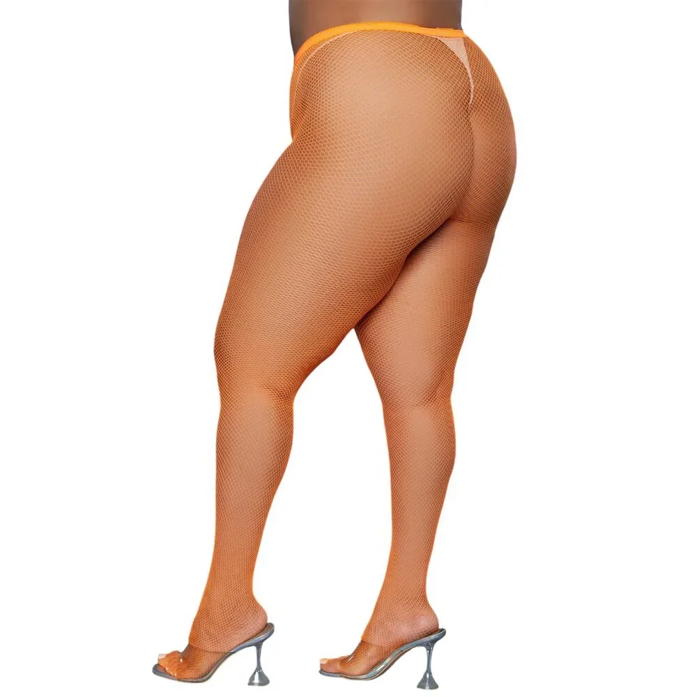 High Waisted Fishnet Pantyhose - Orange