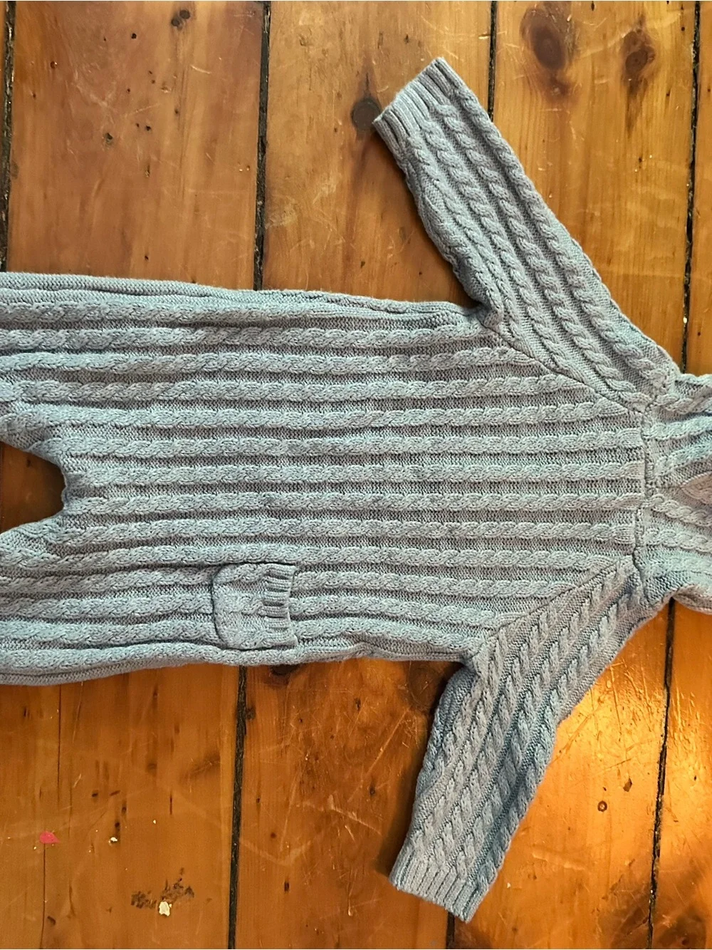 Janie and Jack Blue Cable-Knit Hooded One-Piece with Ear Detail