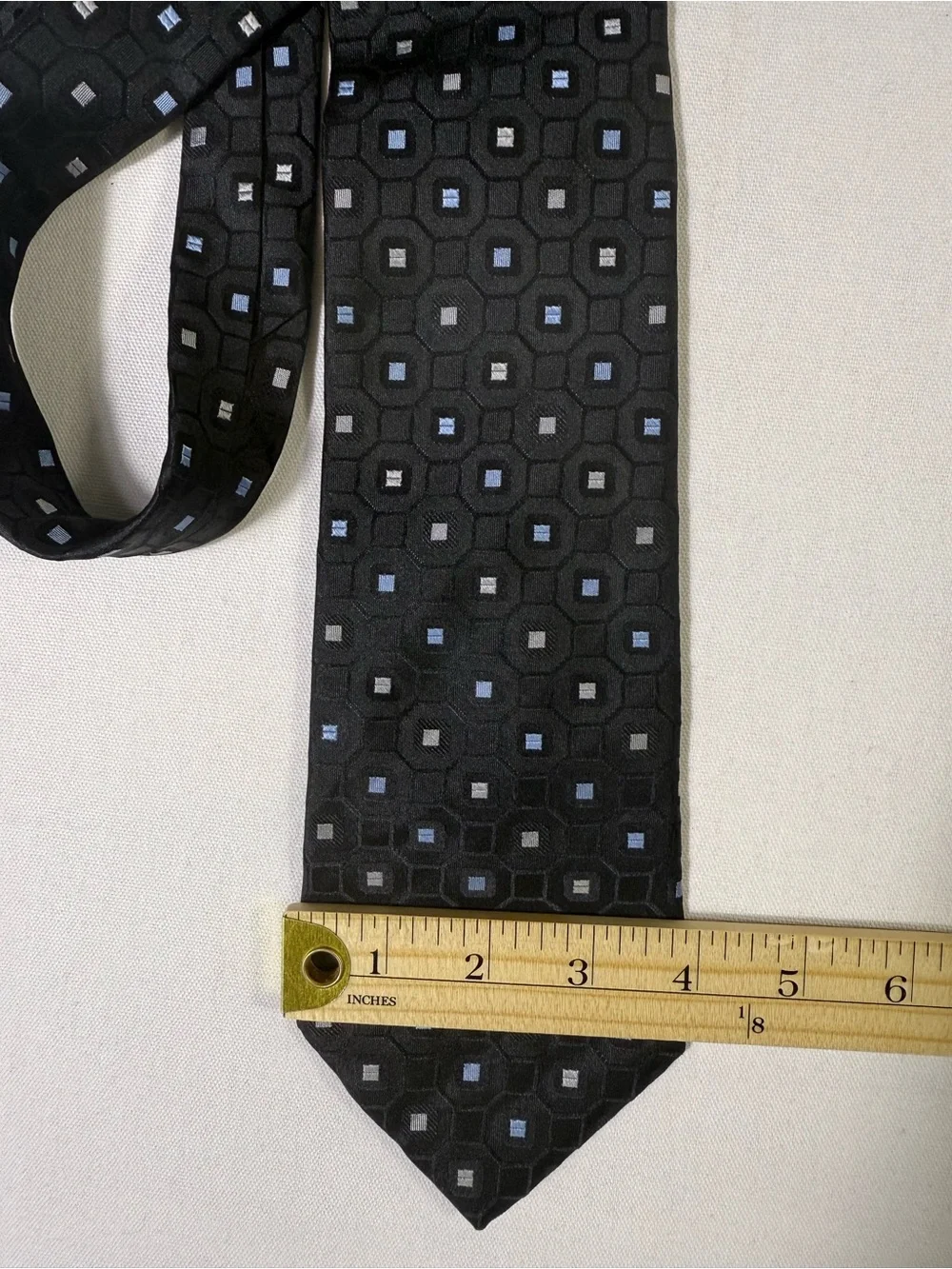 Jones New York Black Tie with Blue and Gray Geometric Squares
