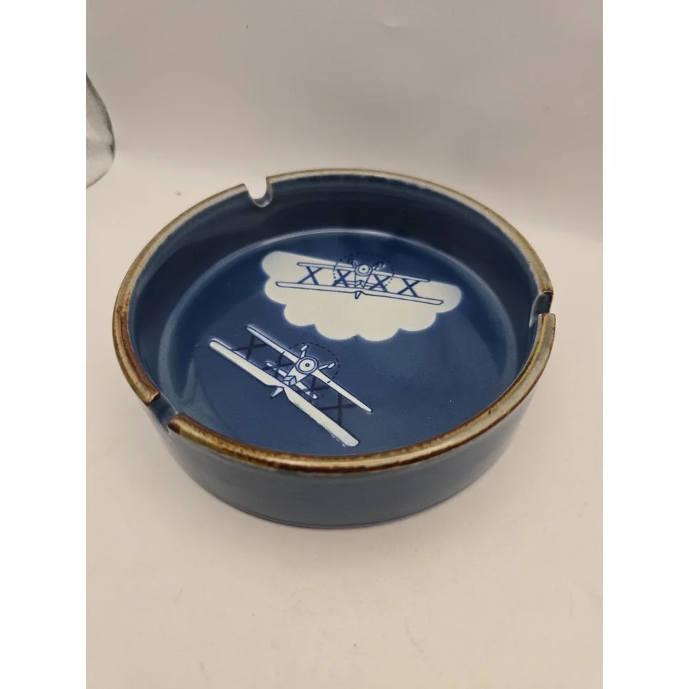 Otagari Japan Ashtray Speckled Ceramic Biplane ~5