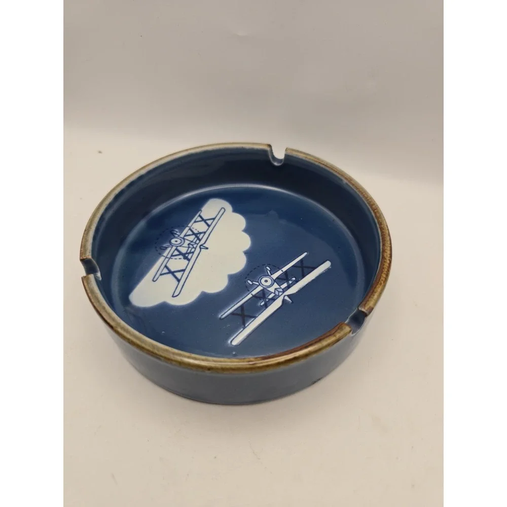 Otagari Japan Ashtray Speckled Ceramic Biplane ~5