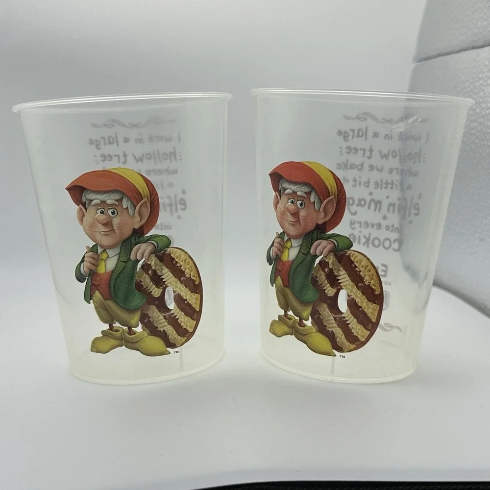 Vintage Keebler‎ Elf Ernie Plastic Cups Lot of 2 | Hollow Tree Elfin Magic | 90s