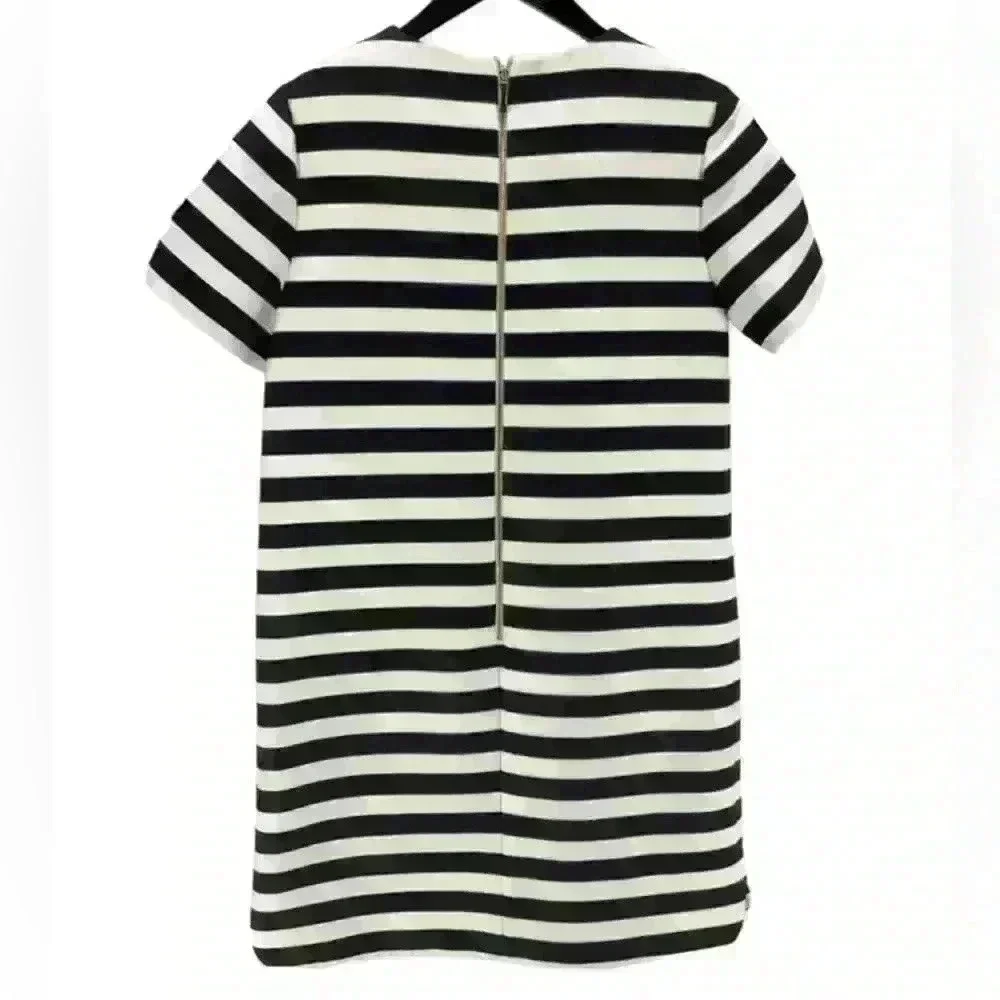 Kate Spade New York Black and Cream Midi Cotton/Silk Zippered Back Womens Size 8