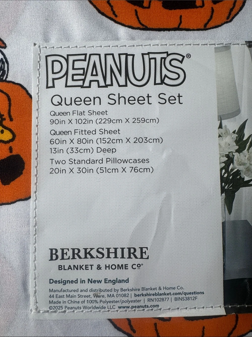 Peanuts snoopy Halloween Sheet Set Queen 4 pieces - White & Orange cute pumpkins