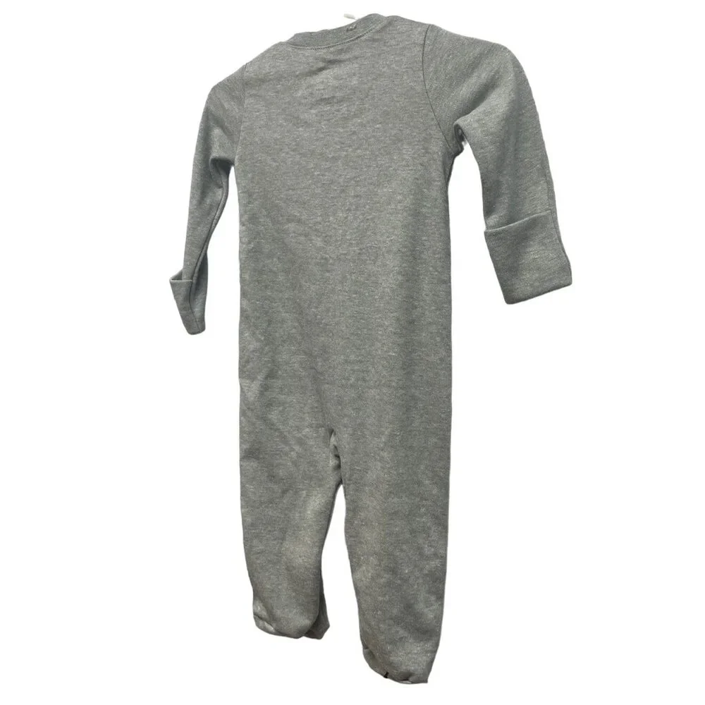 New Nike Baby Infant Newborn Zip Up Gray One Piece Long Sleeve Sleeper Bodysuit