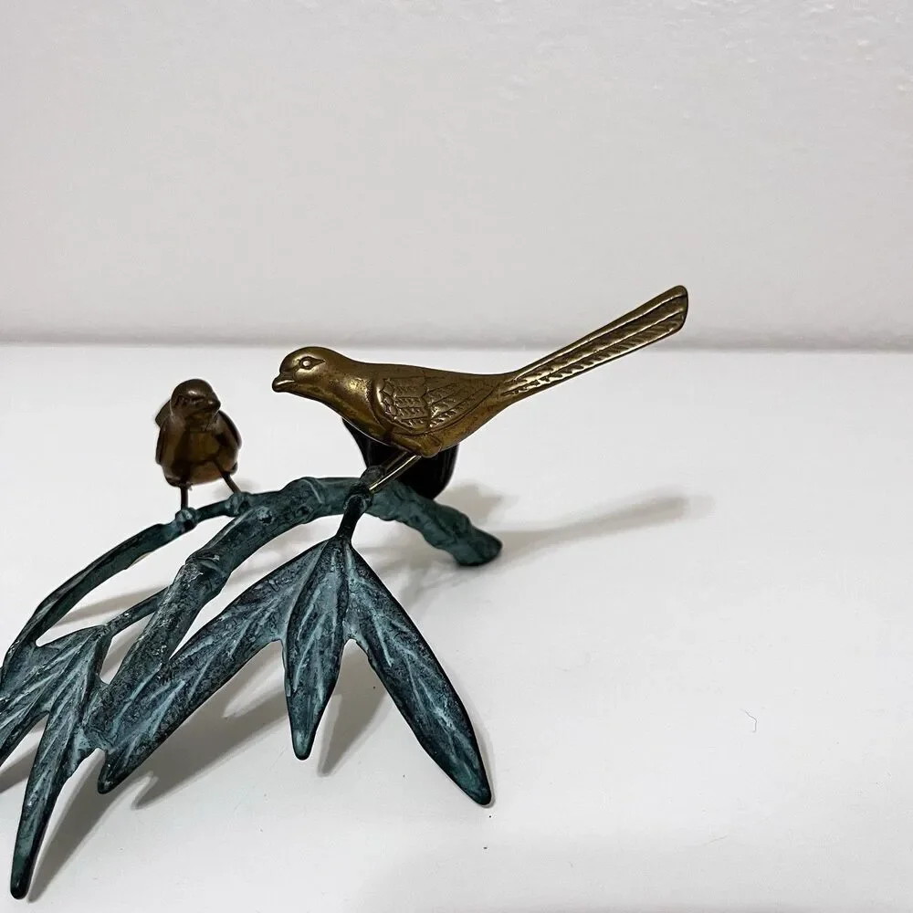Andrea by Sadek Brass Birds on Bamboo Candle Holder Figurine
