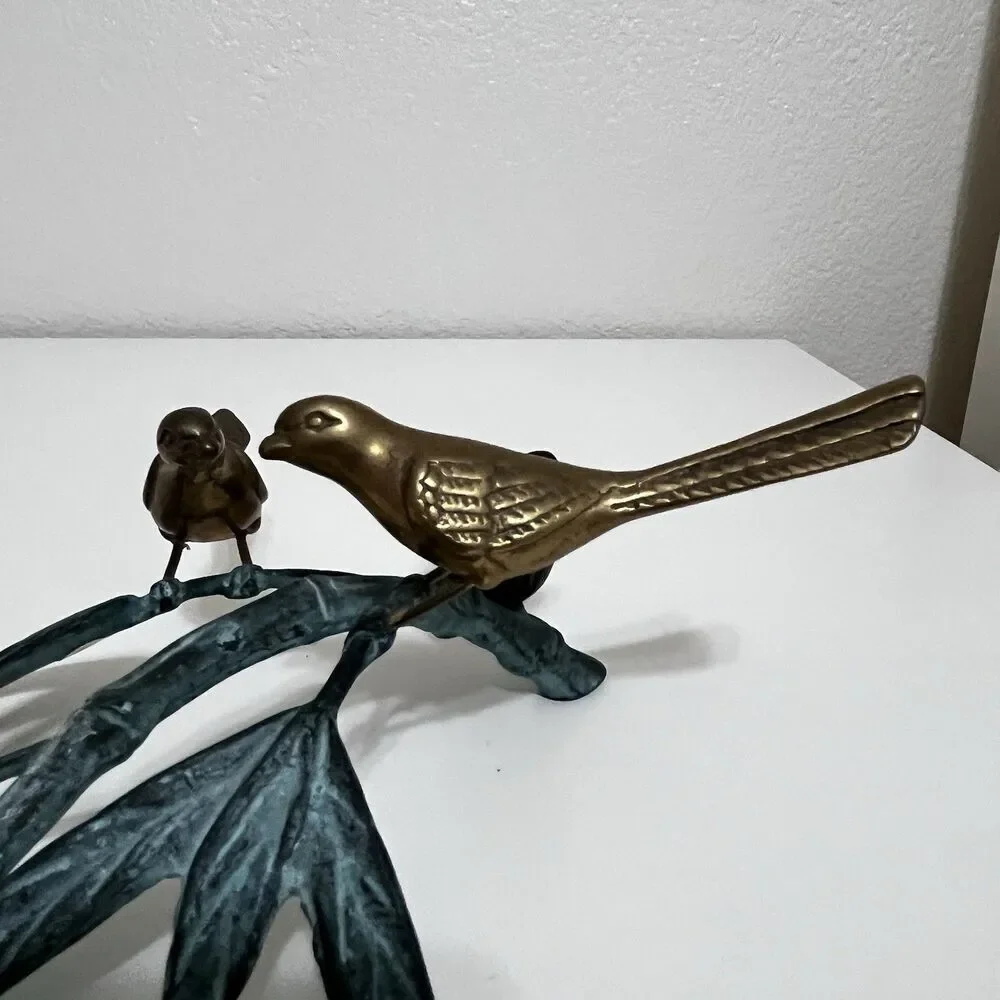 Andrea by Sadek Brass Birds on Bamboo Candle Holder Figurine