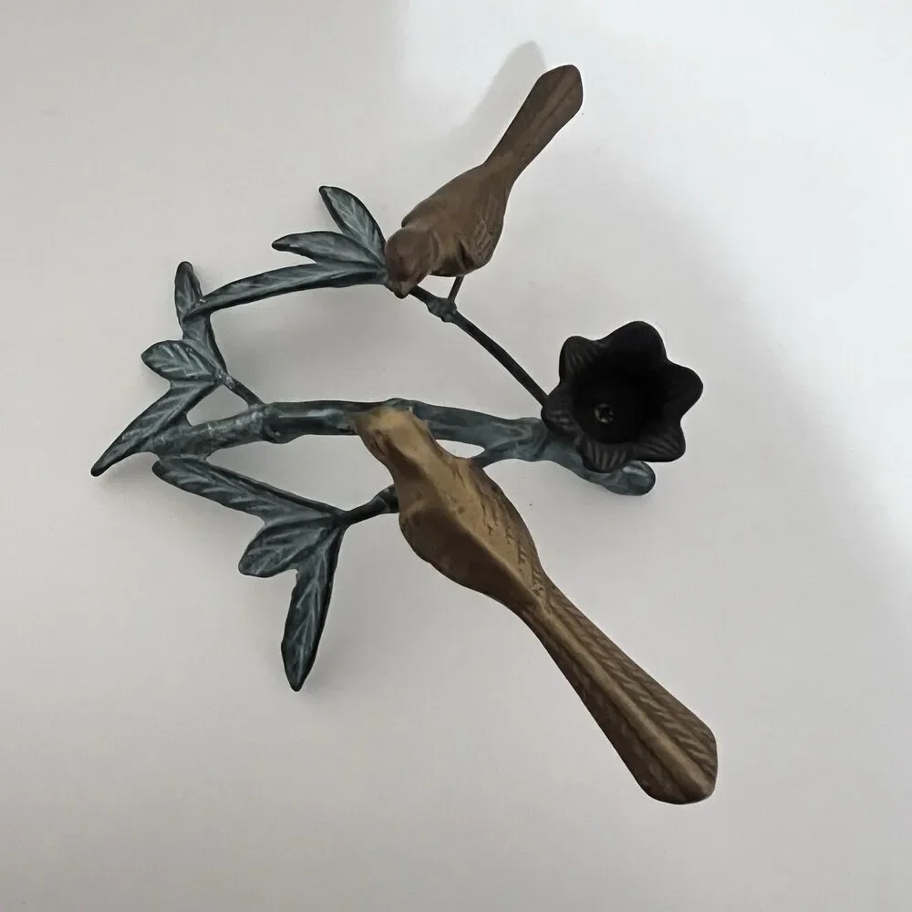 Andrea by Sadek Brass Birds on Bamboo Candle Holder Figurine