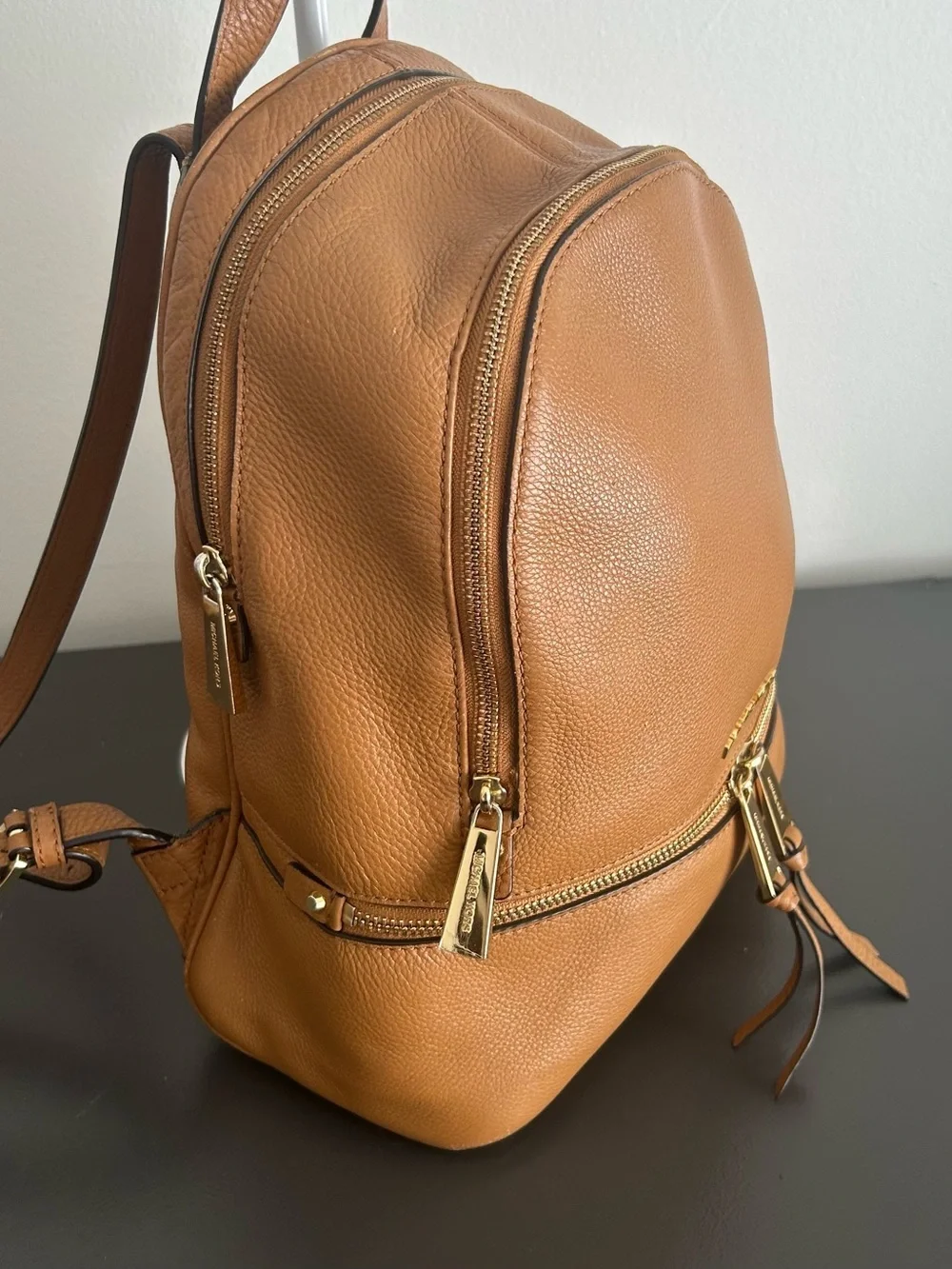 Michael Kors Brown Pebbled Leather Backpack Gold Hardware Everyday bag