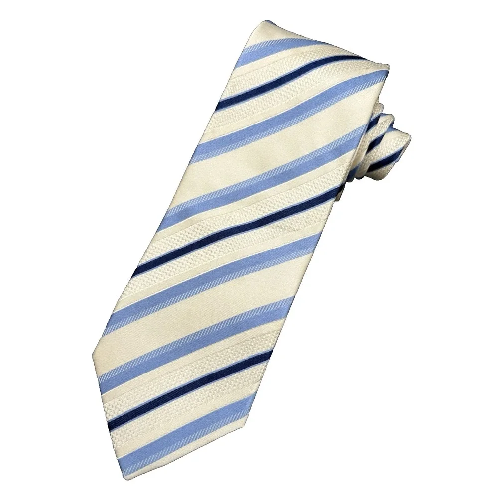 Donald Trump Tie 100% Silk White Blue Signature Collection Luxury Striped 61