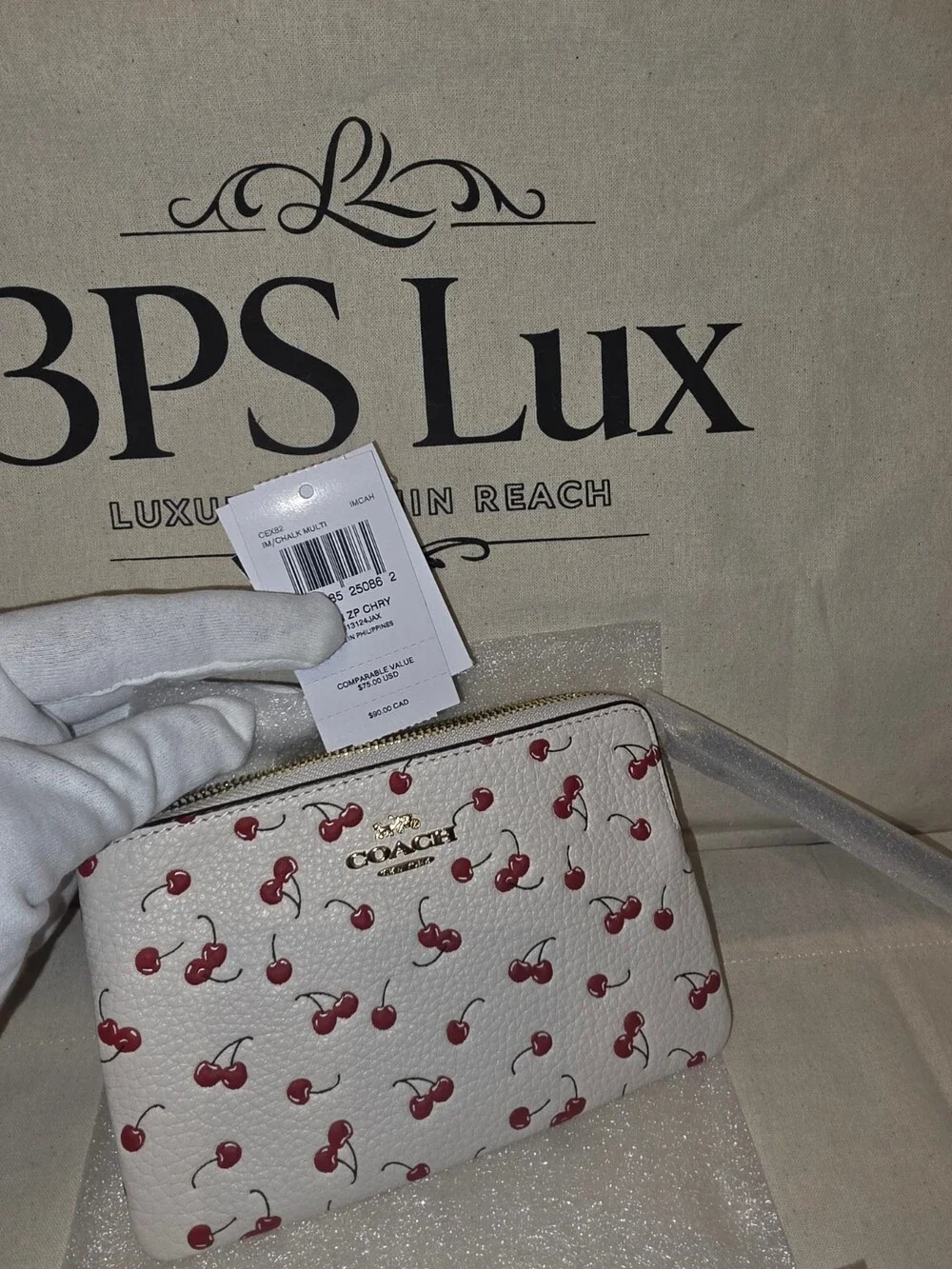 Coach Corner Zip Wristlet With Cherry Print