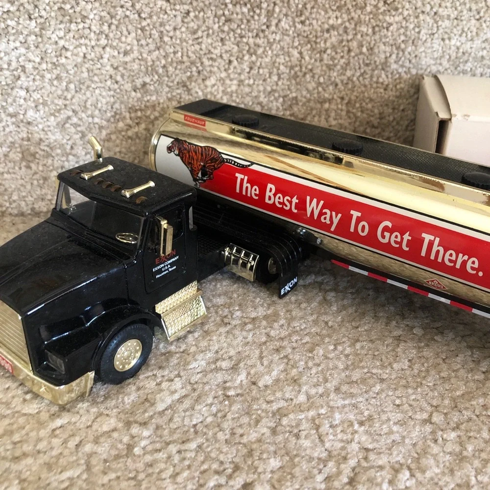 Vintage Exxon Black and Red Toy Tanker Truck Coin Bank