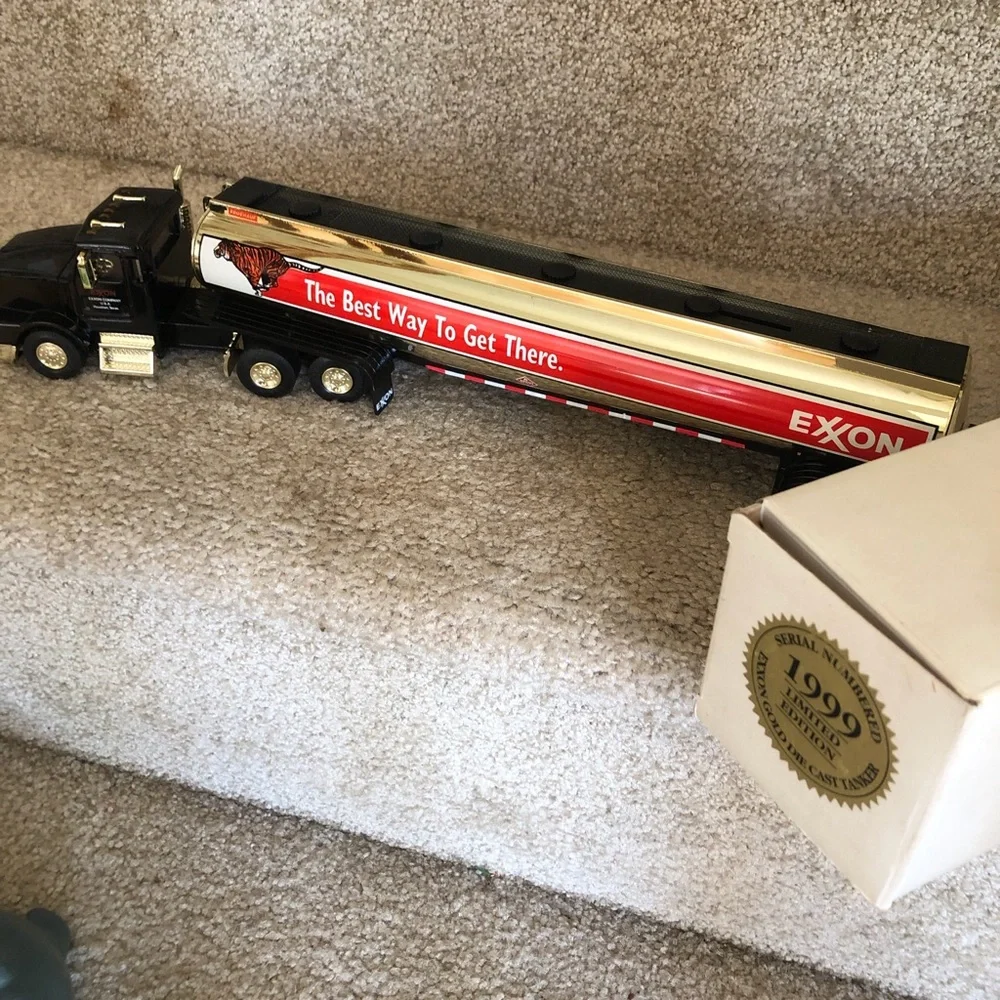 Vintage Exxon Black and Red Toy Tanker Truck Coin Bank