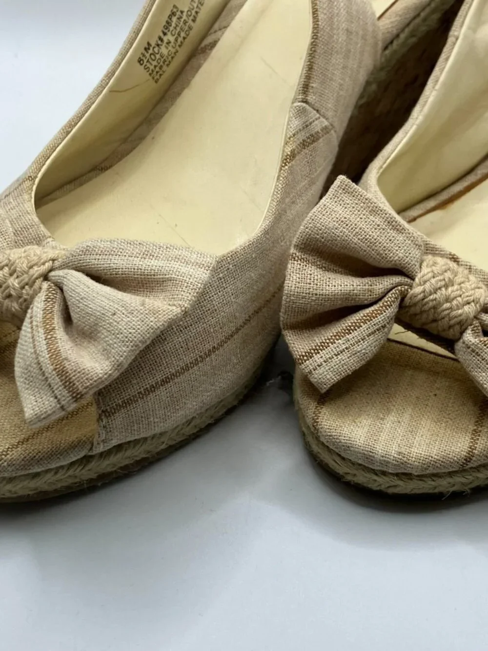 Naturalizer Espadrille Cloth Sandals with bow Cork 3.5-inch Heel Size 8.5 M