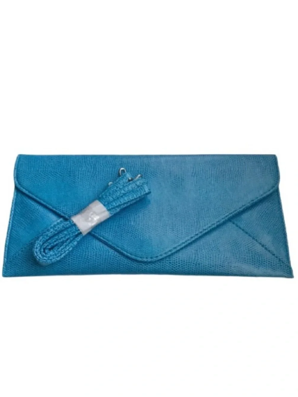Snakeskin embossed faux leather envelope clutch in Sky blue