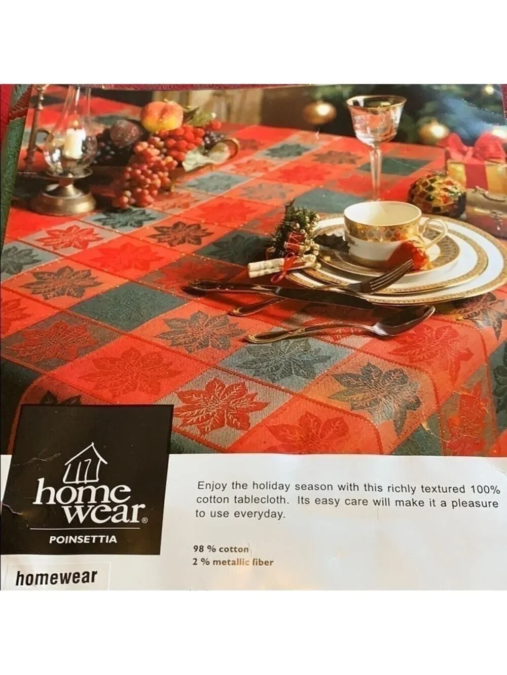 Poinsettia Plaid Tablecloth Red Green Floral Buffalo Check
