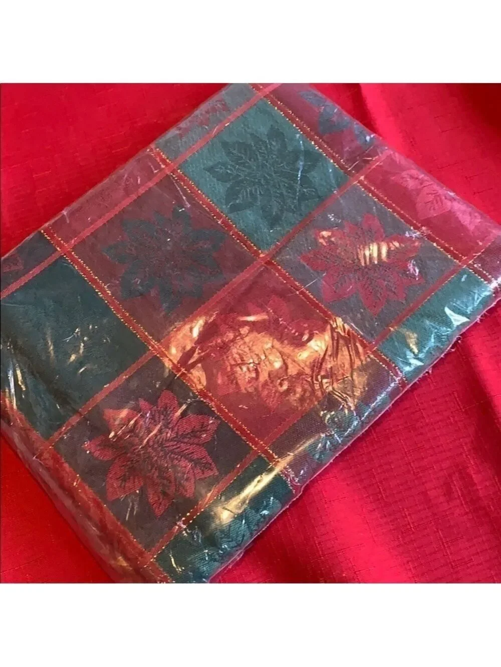 Poinsettia Plaid Tablecloth Red Green Floral Buffalo Check