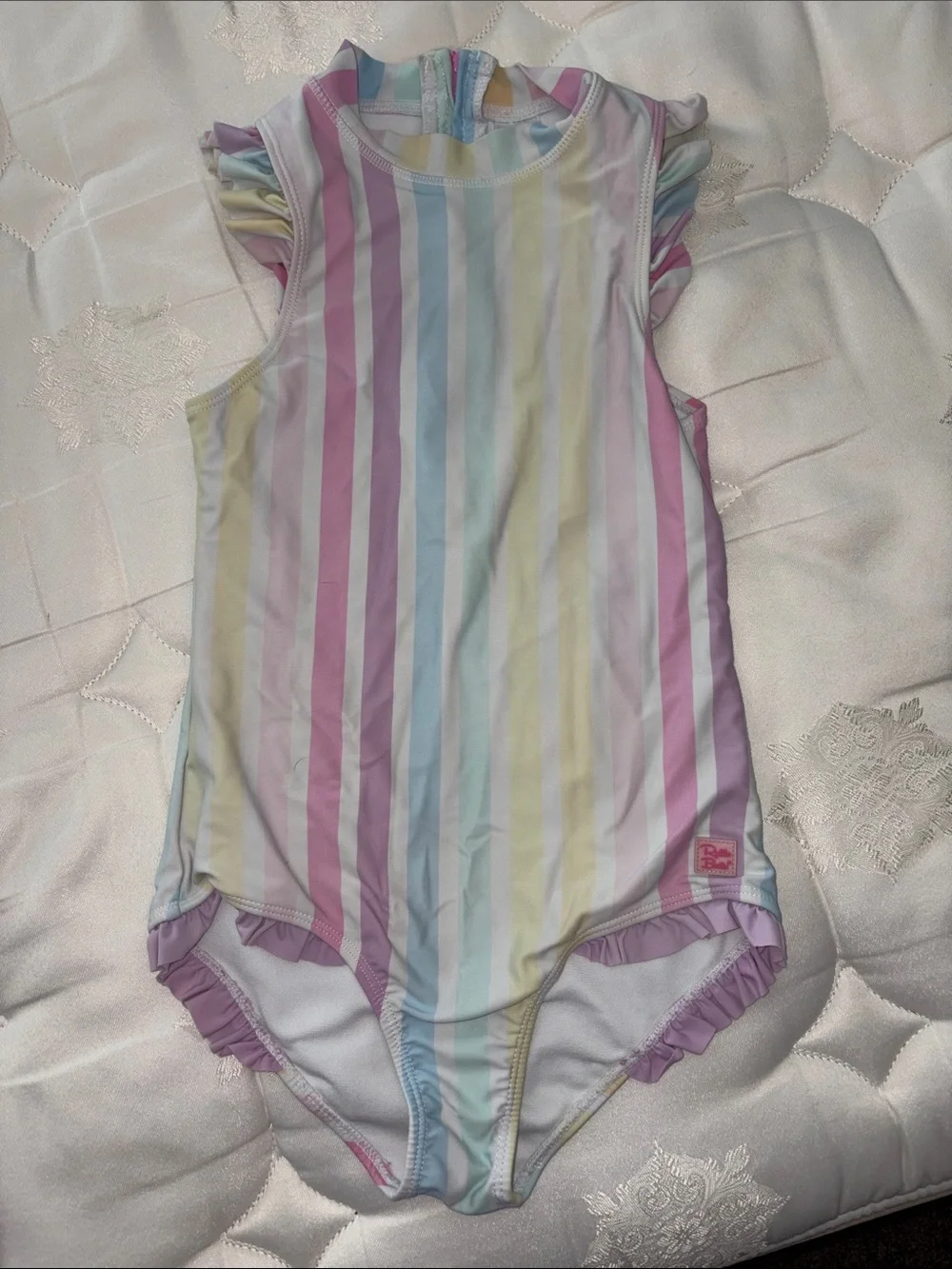 Size 10 Rufflebutts Girls Pastel Stripe Ruffle One-Piece Swimsuit