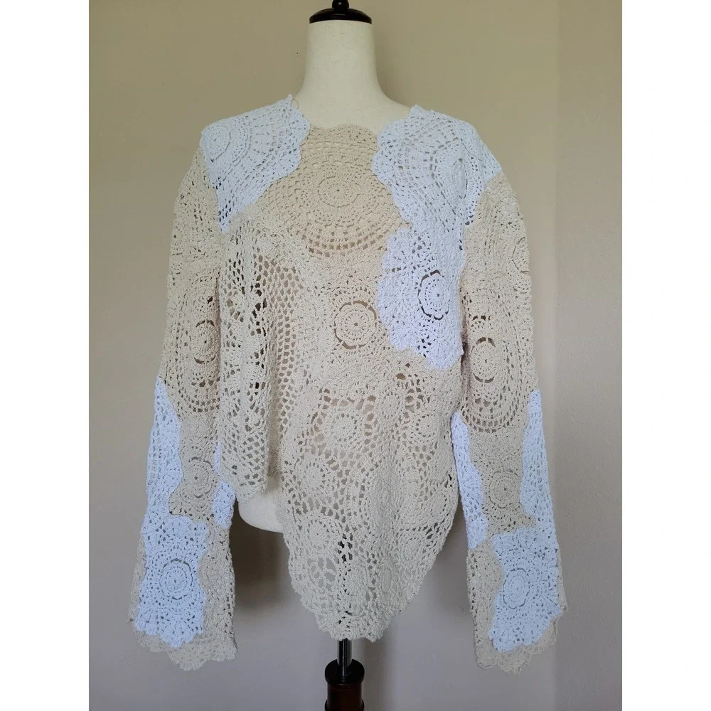 Zara Crochet Doilie Top Size L Asymmetrical Cottagecore Grannycore Hippie Beachy