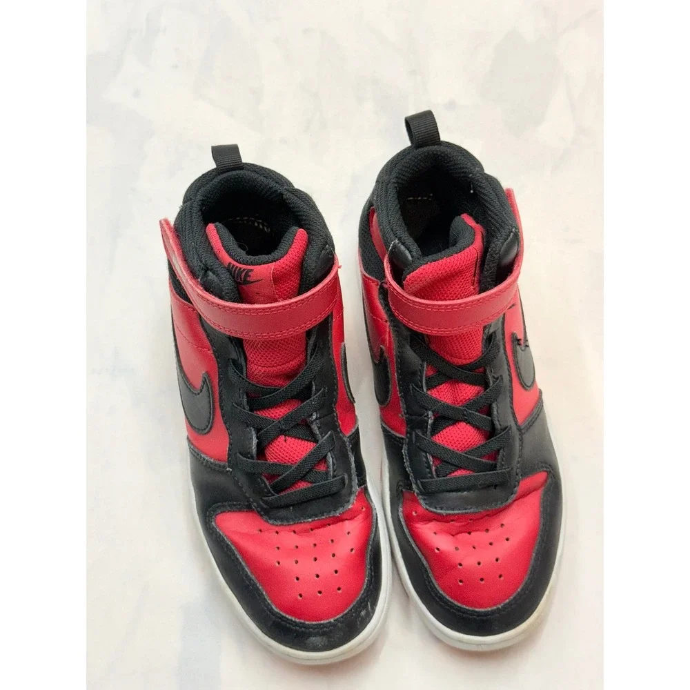 NIKE $78 Boys 2.5 University Red Black Court Borough Mid High Top Sneakers Box4