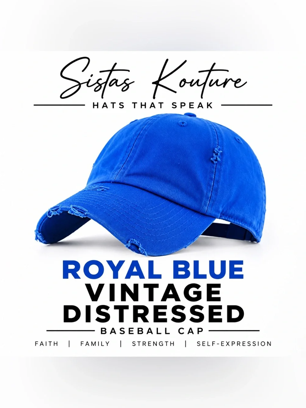 Distressed Baseball Cap - Royal Blue