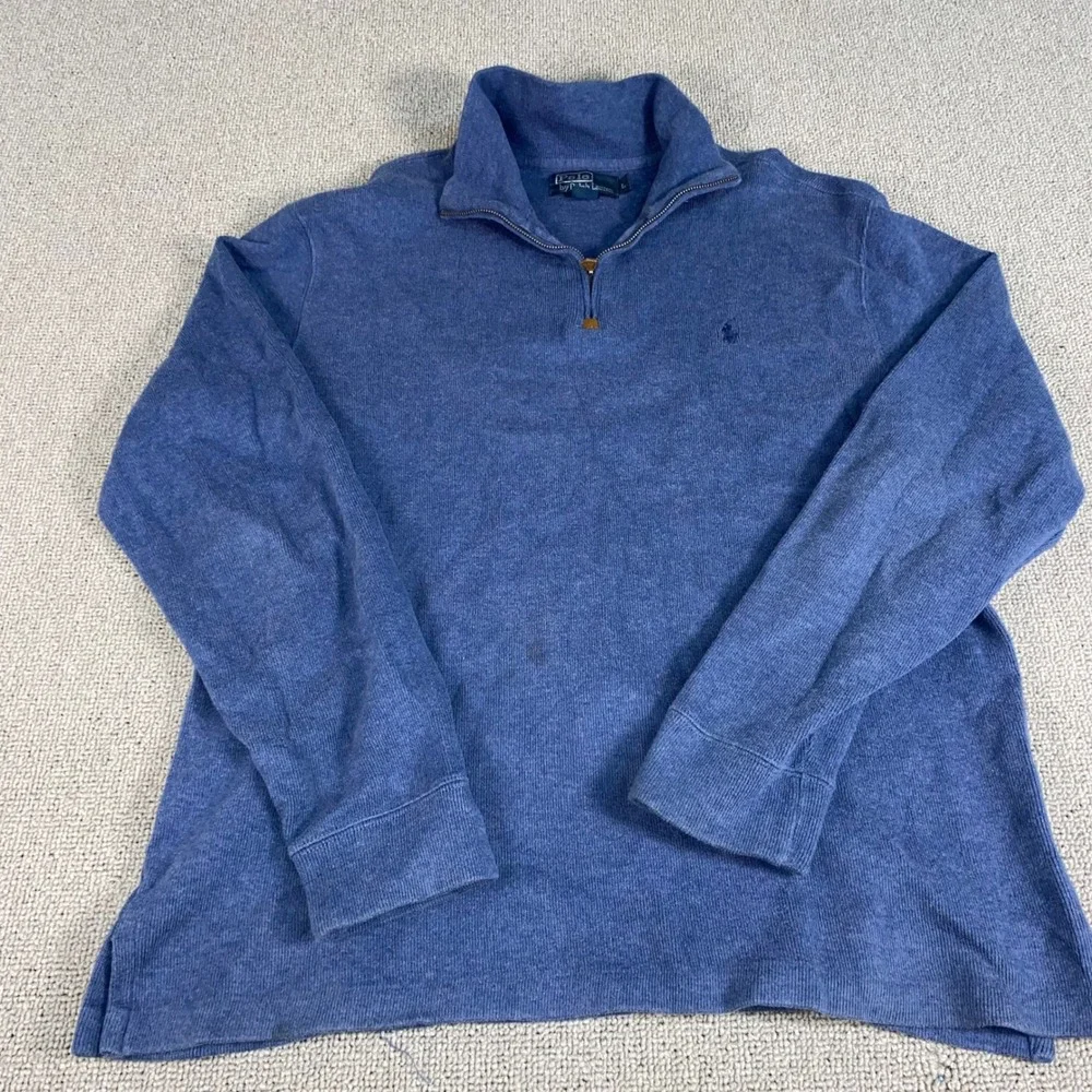 Polo Ralph Lauren Quarter Zip Sweater Mens Large Blue Cotton Pullover Pony Logo
