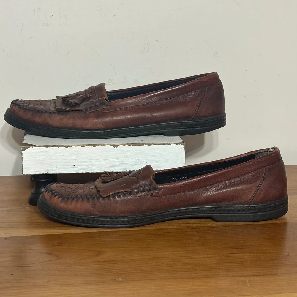 Florsheim Comfortech Mens 9.5 3E Brown Leather Kiltie Tassel Woven Loafers 70179